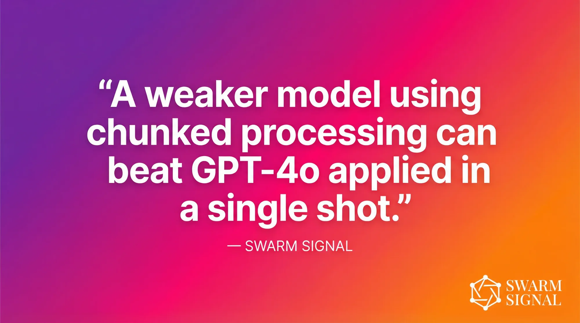 A weaker model using chunked processing can beat GPT-4o applied in a single shot.