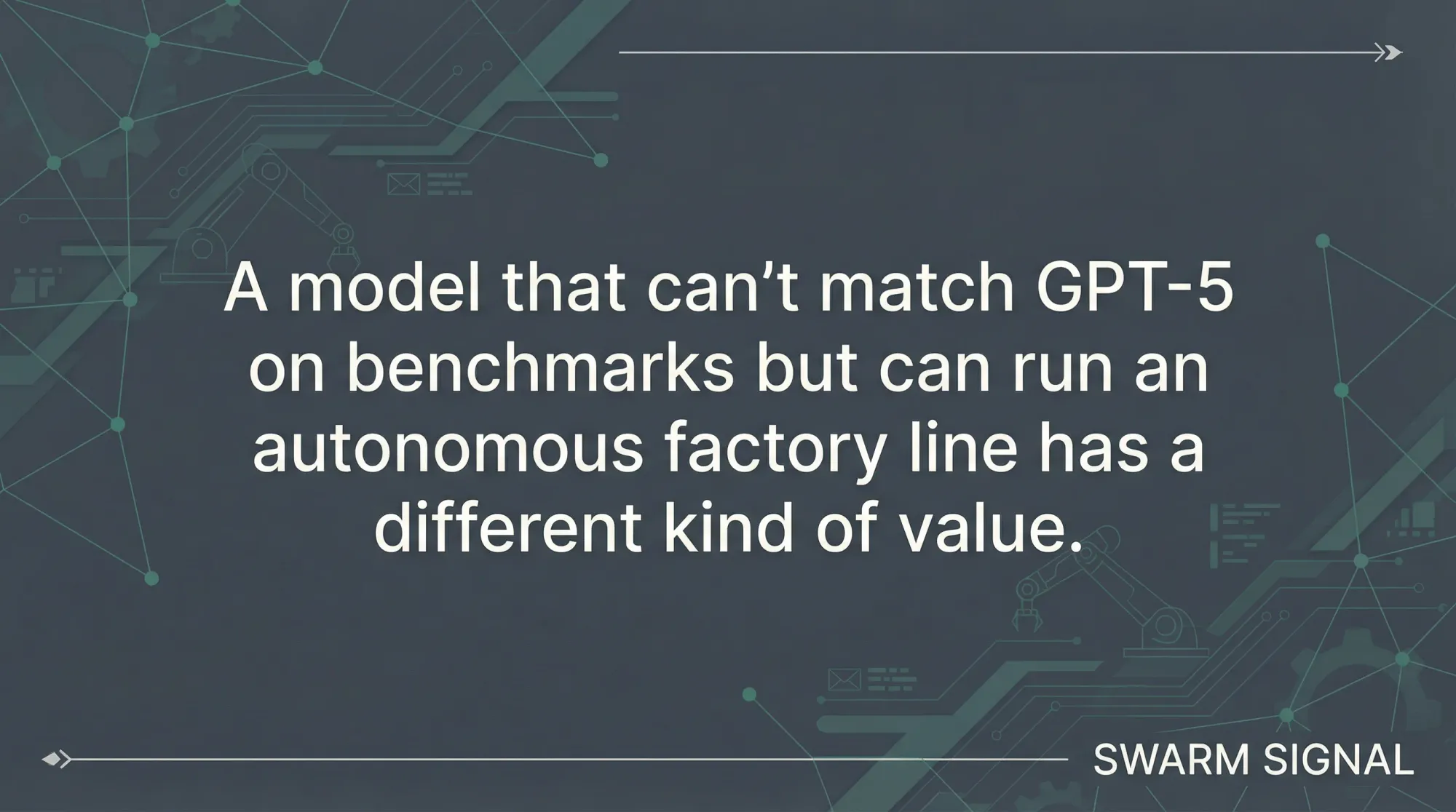 A model that can't match GPT-5 on benchmarks but can run an autonomous factory line has a different kind of value.