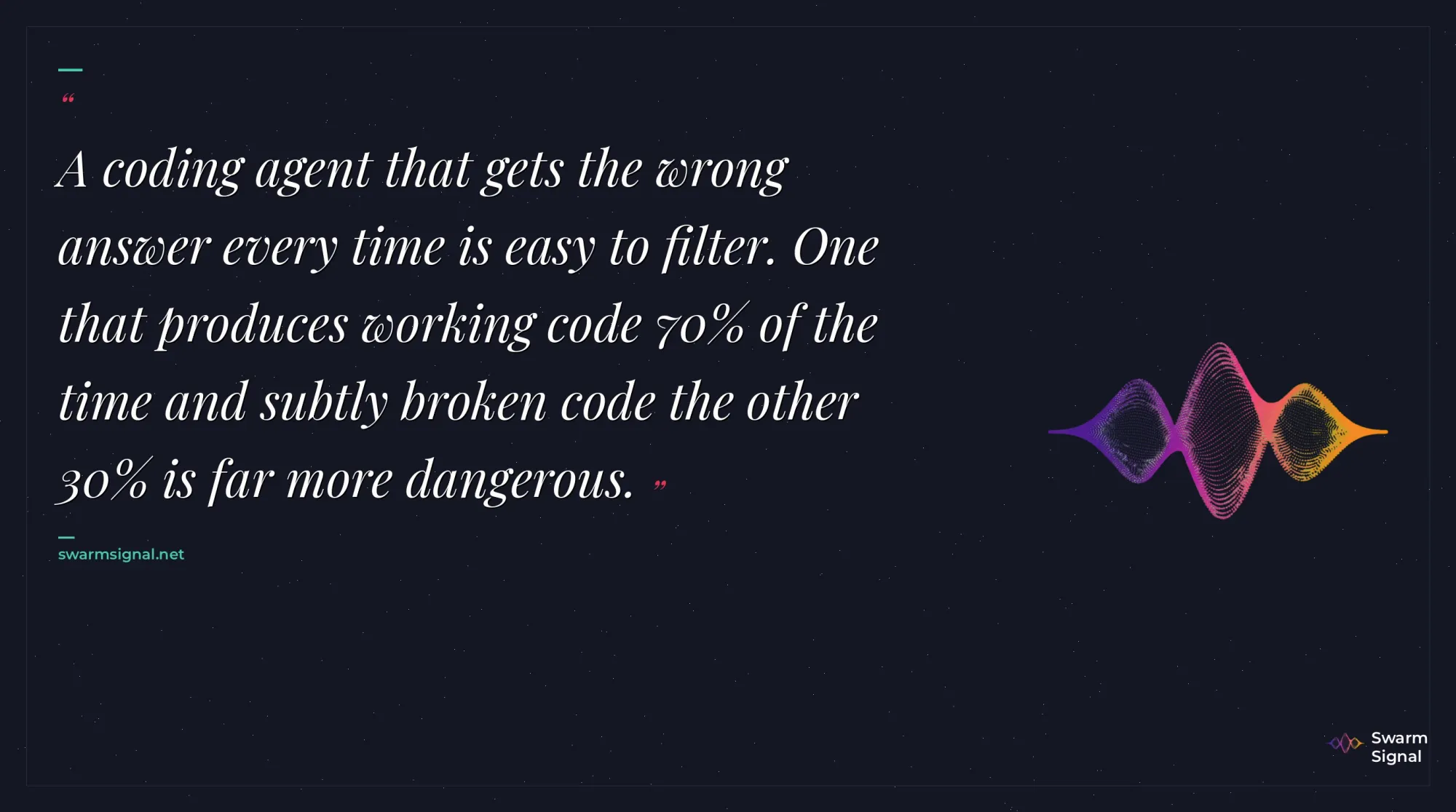 A coding agent that gets the wrong answer every time is easy to filter. One that produces working code 70% of the time and subtly broken code the other 30% is far more dangerous.