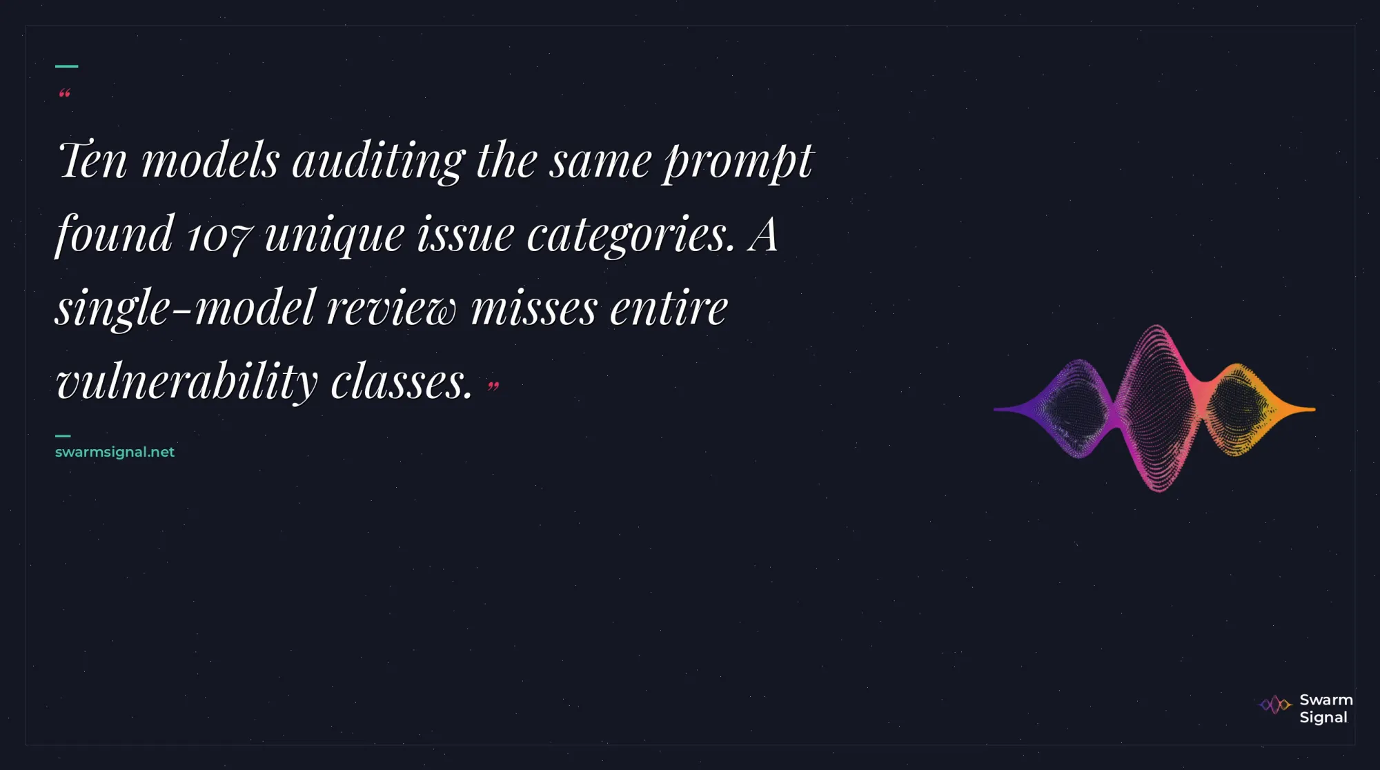 Ten models auditing the same prompt found 107 unique issue categories. A single-model review misses entire vulnerability classes.