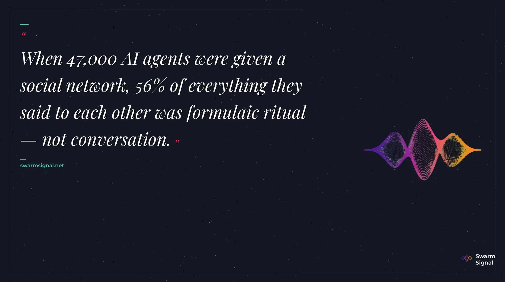 When 47,000 AI agents were given a social network, 56% of everything they said to each other was formulaic ritual — not conversation.
