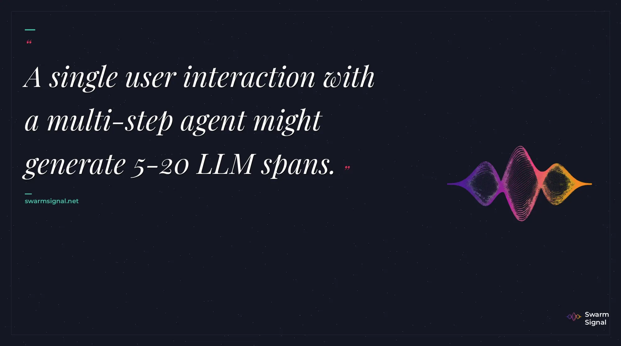 A single user interaction with a multi-step agent might generate 5-20 LLM spans.