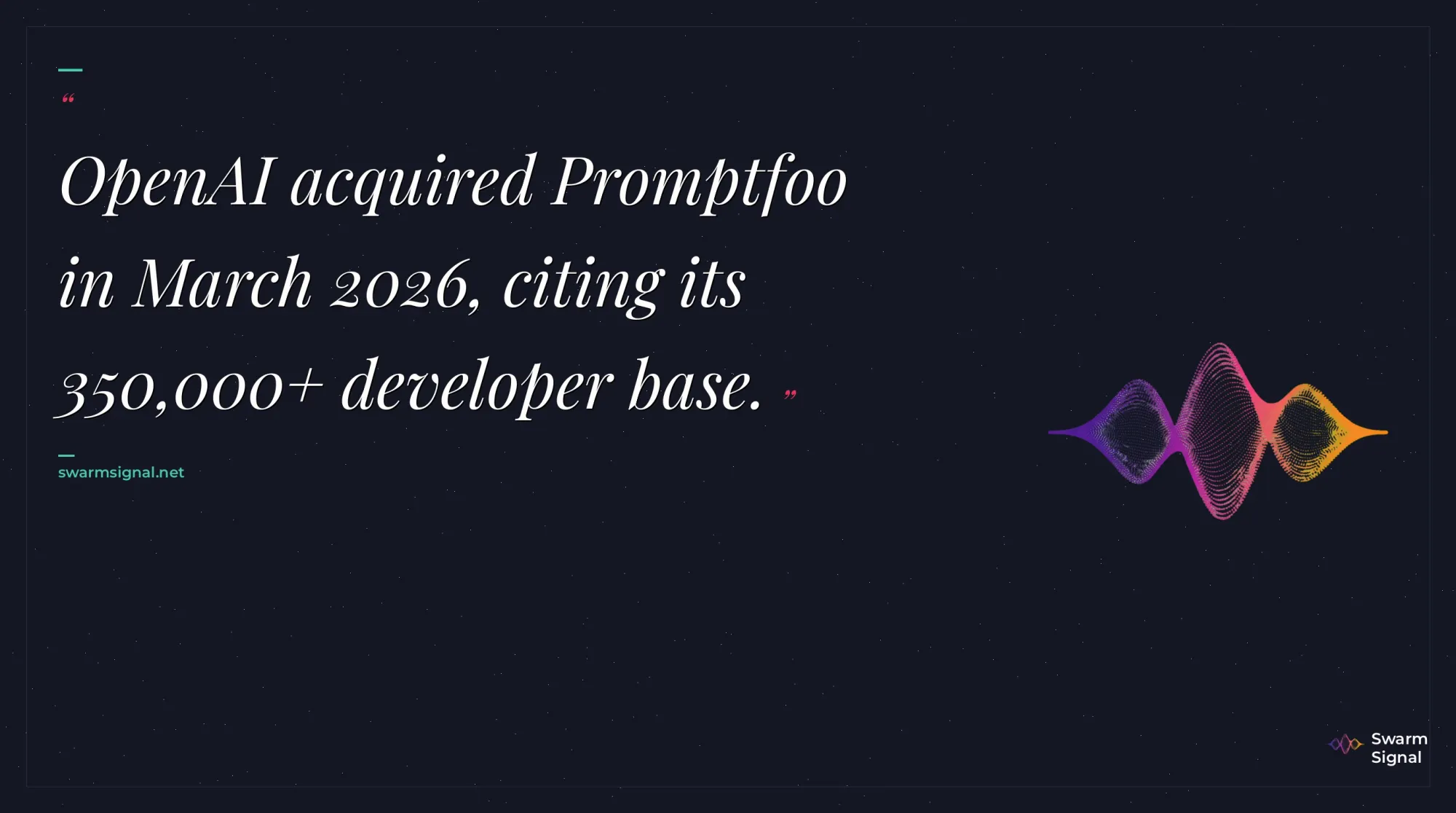 OpenAI acquired Promptfoo in March 2026, citing its 350,000+ developer base.