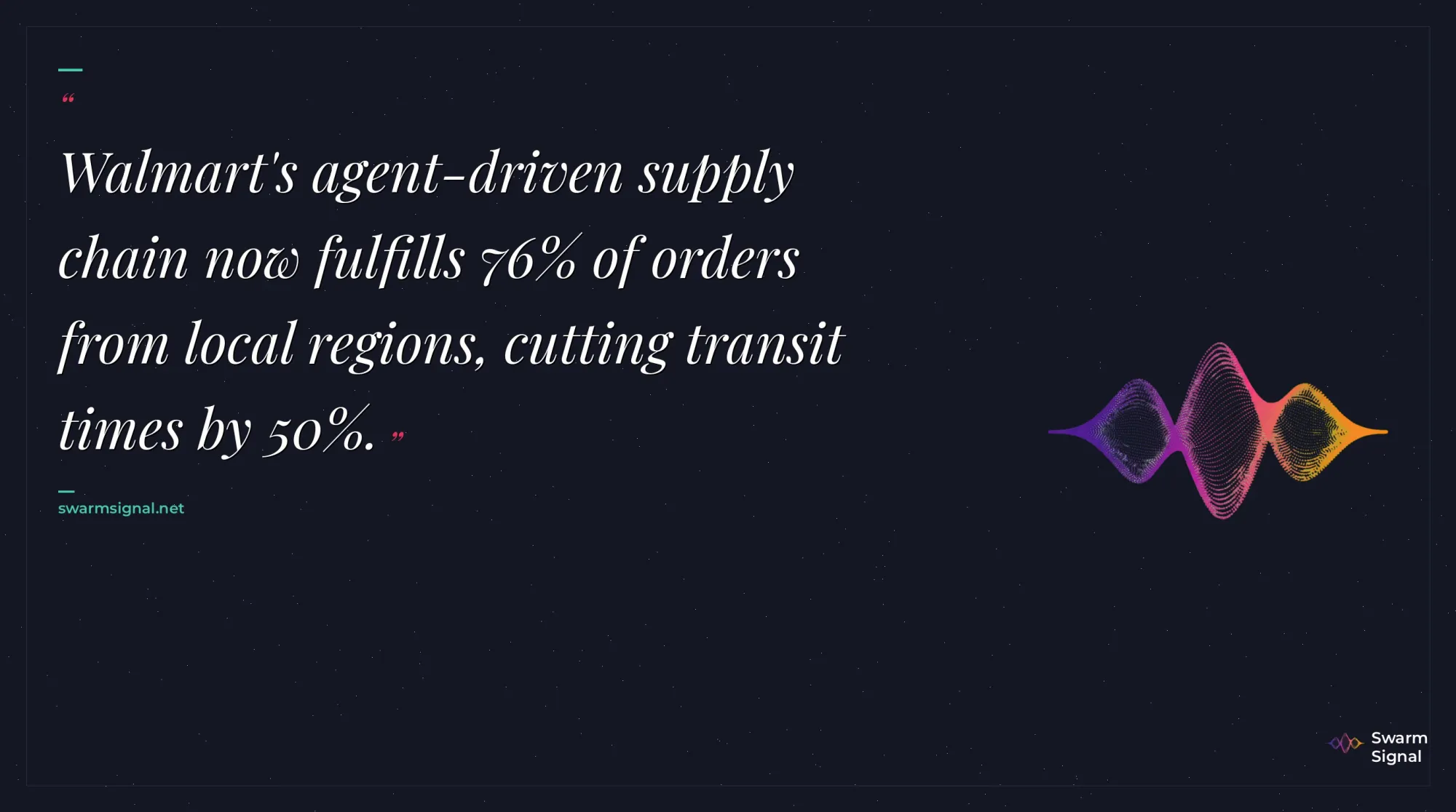 Walmart's agent-driven supply chain now fulfills 76% of orders from local regions, cutting transit times by 50%.