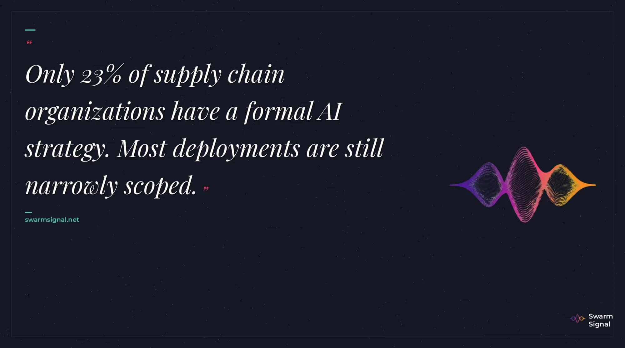Only 23% of supply chain organizations have a formal AI strategy. Most deployments are still narrowly scoped.