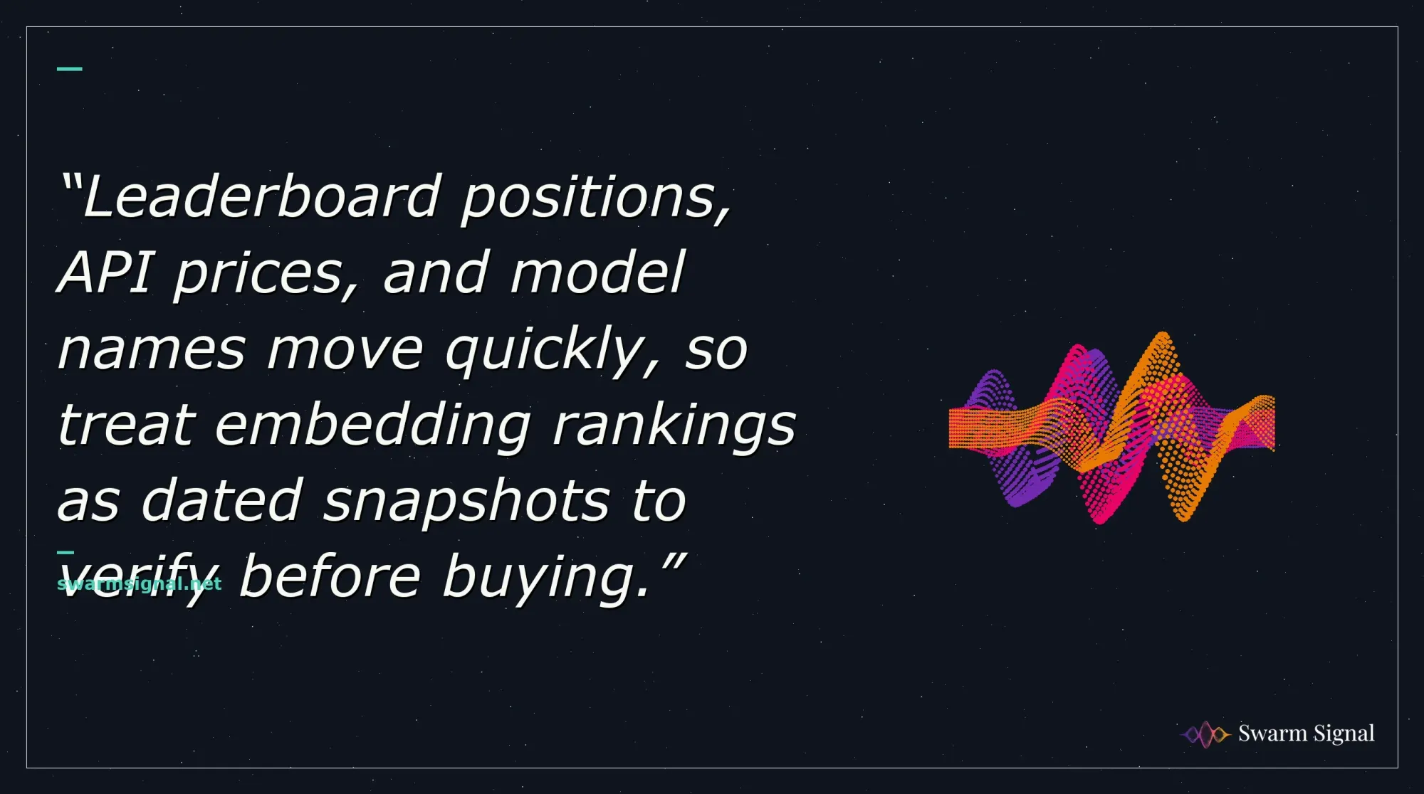 Leaderboard positions, API prices, and model names move quickly, so treat embedding rankings as dated snapshots to verify before buying.