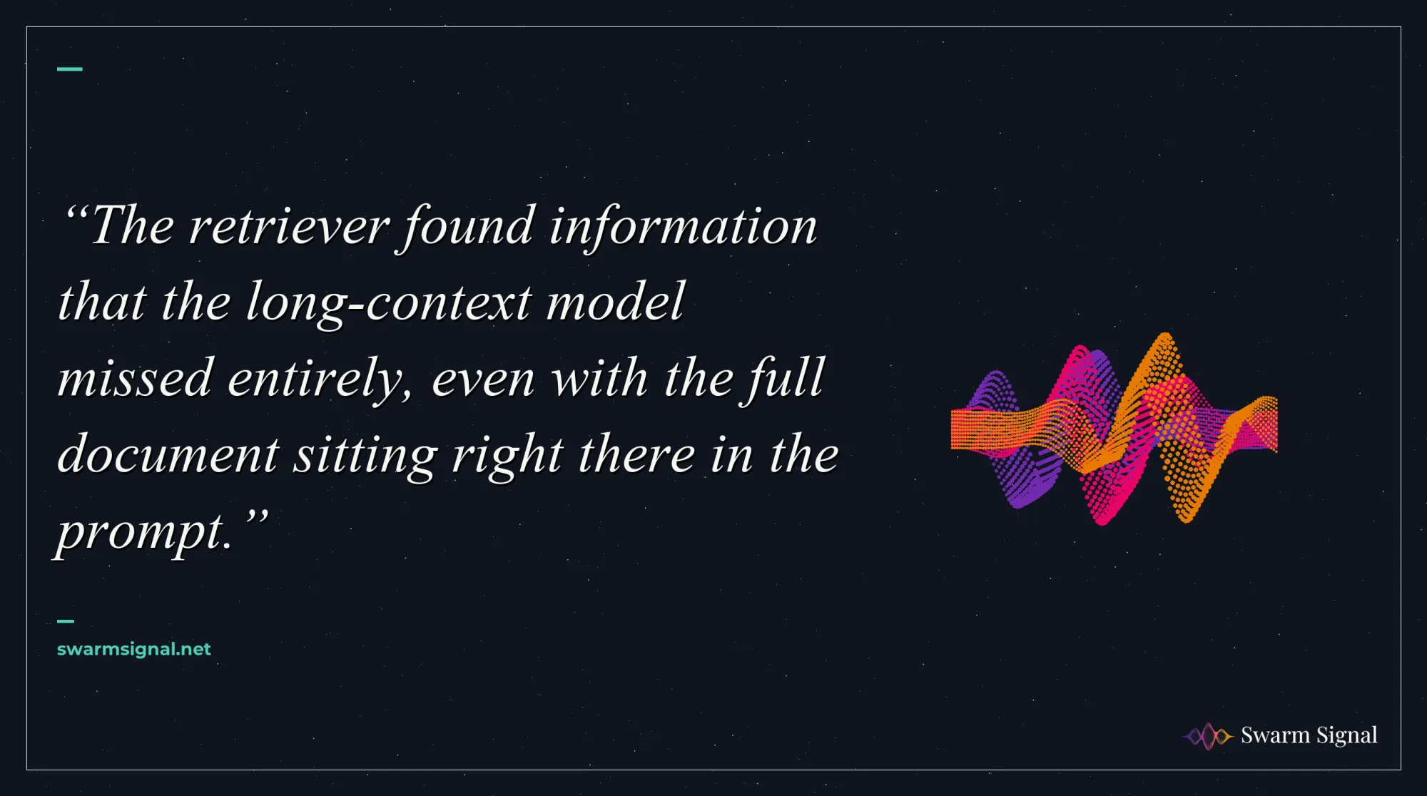 The retriever found information that the long-context model missed entirely, even with the full document sitting right there in the prompt.