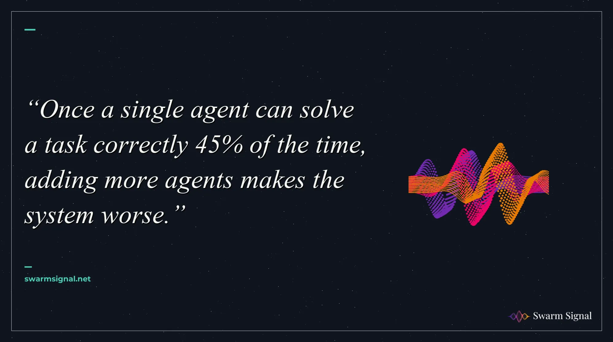 Once a single agent can solve a task correctly 45% of the time, adding more agents makes the system worse.