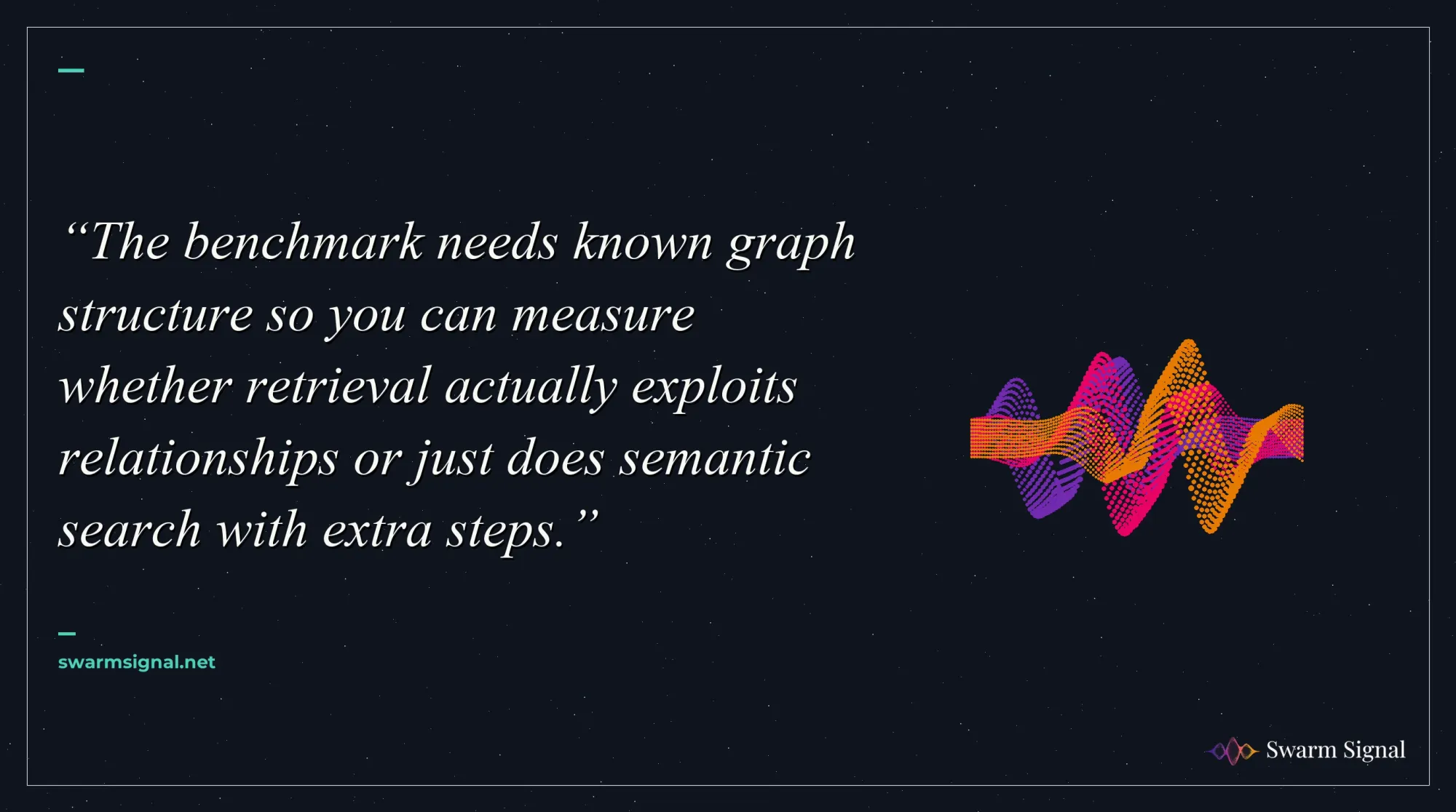 The benchmark needs known graph structure so you can measure whether retrieval actually exploits relationships or just does semantic search with extra steps.