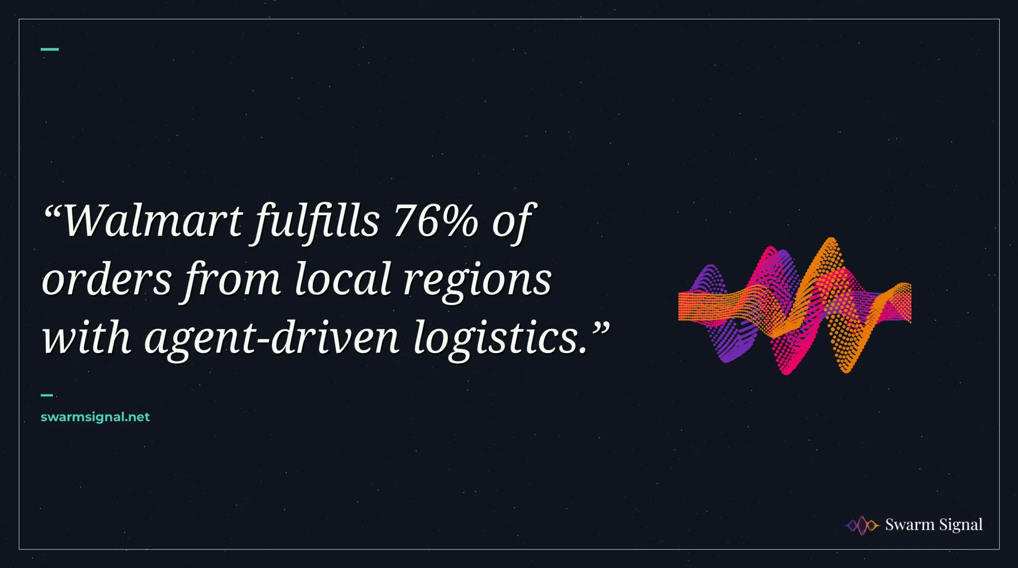 Walmart fulfills 76% of orders from local regions with agent-driven logistics.
