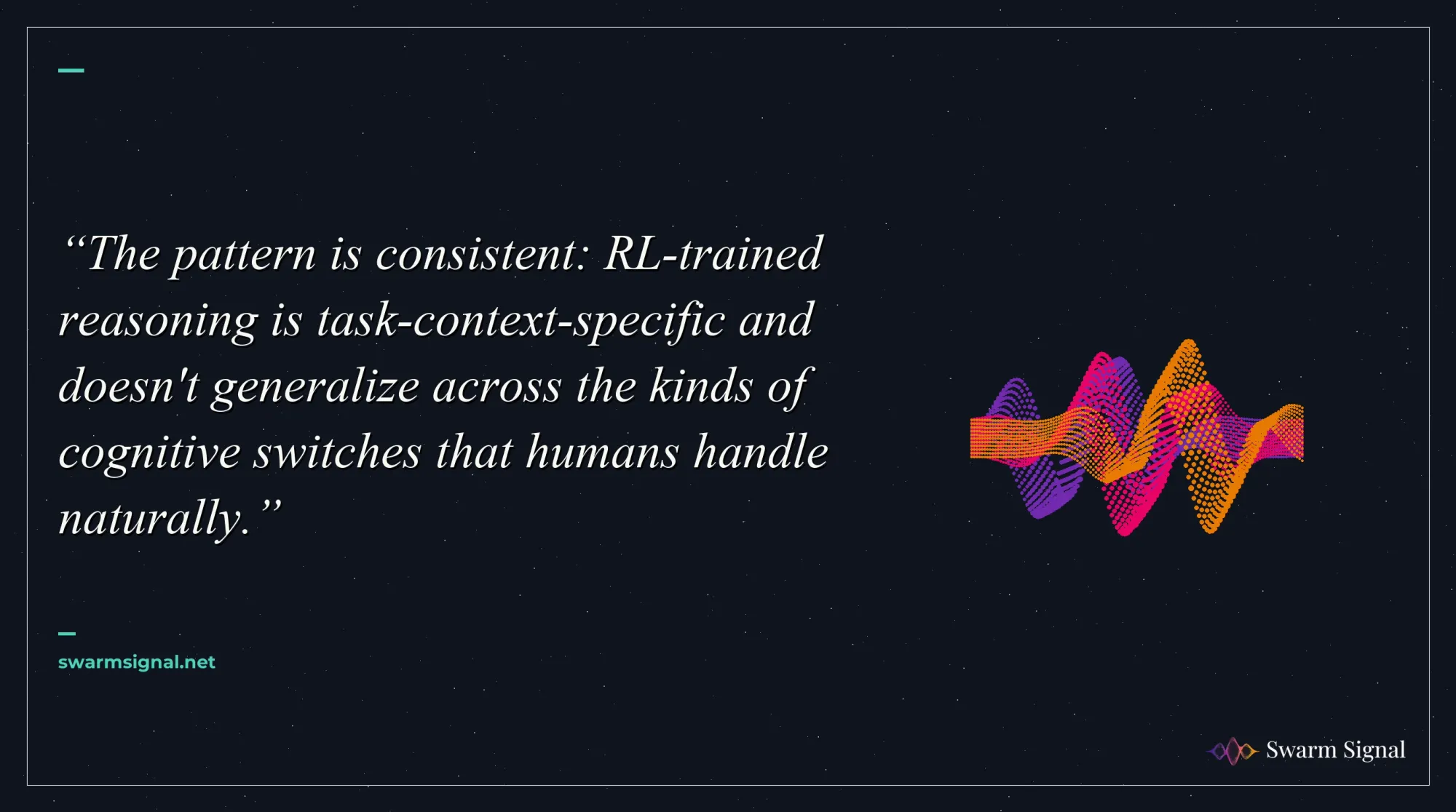 The pattern is consistent: RL-trained reasoning is task-context-specific and doesn't generalize across the kinds of cognitive switches that humans handle naturally.