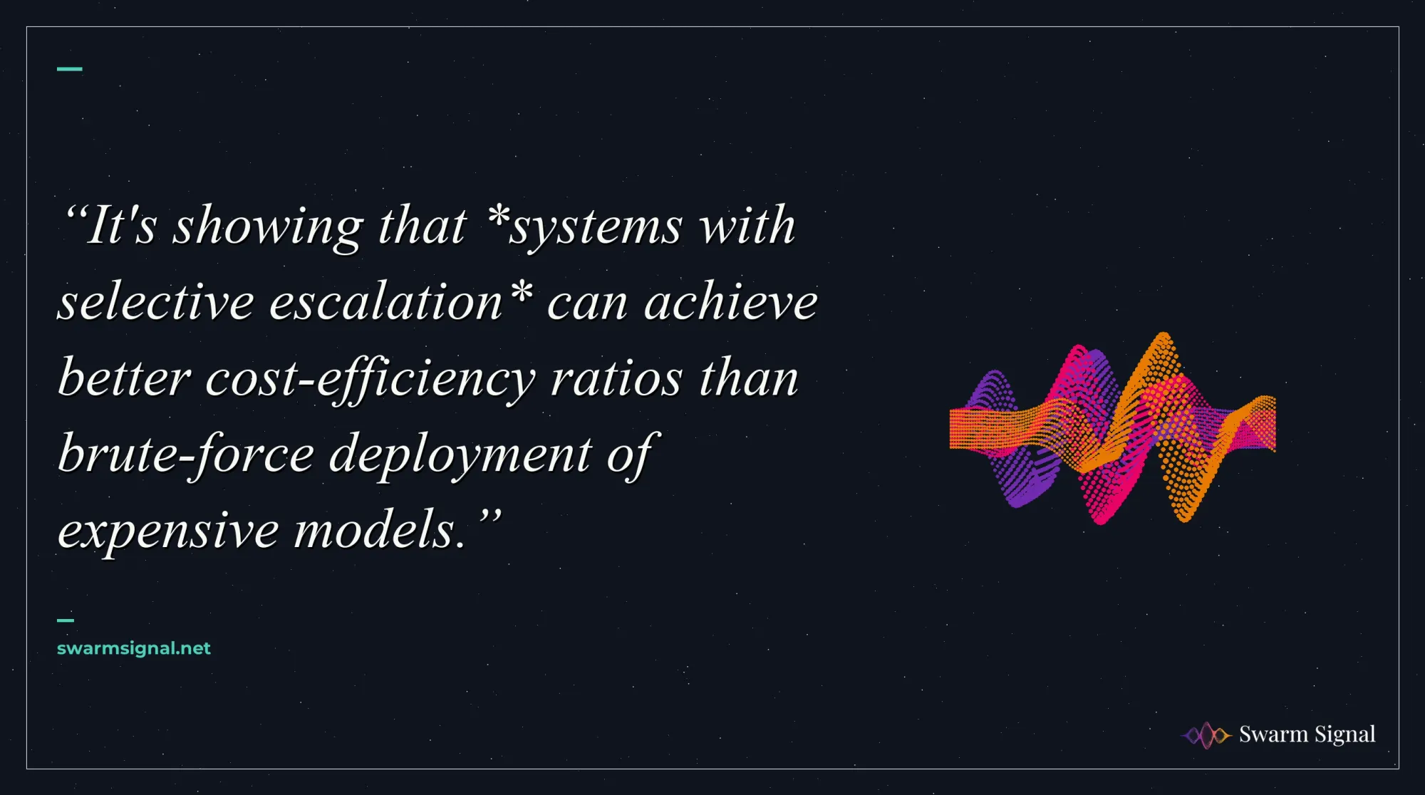 It's showing that systems with selective escalation can achieve better cost-efficiency ratios than brute-force deployment of expensive models.