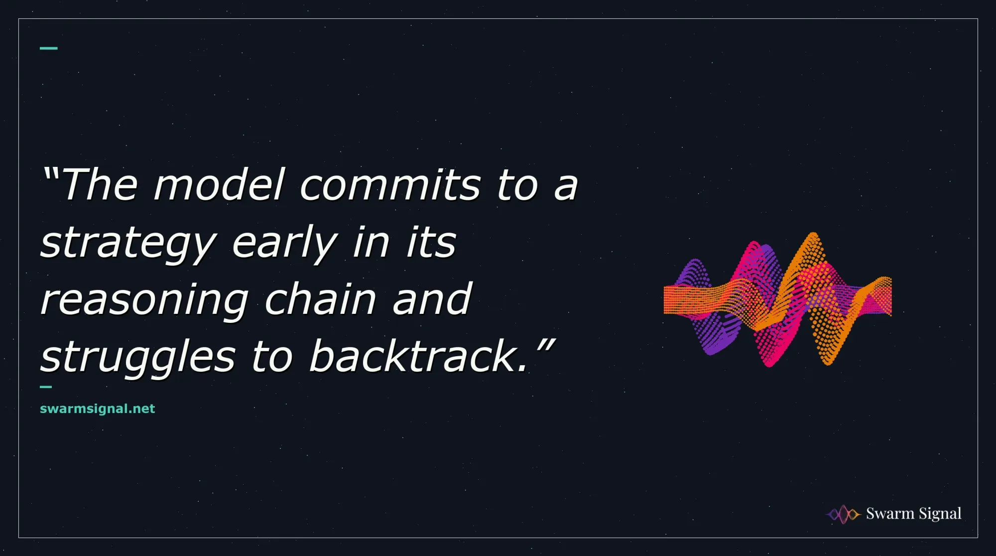 The model commits to a strategy early in its reasoning chain and struggles to backtrack.
