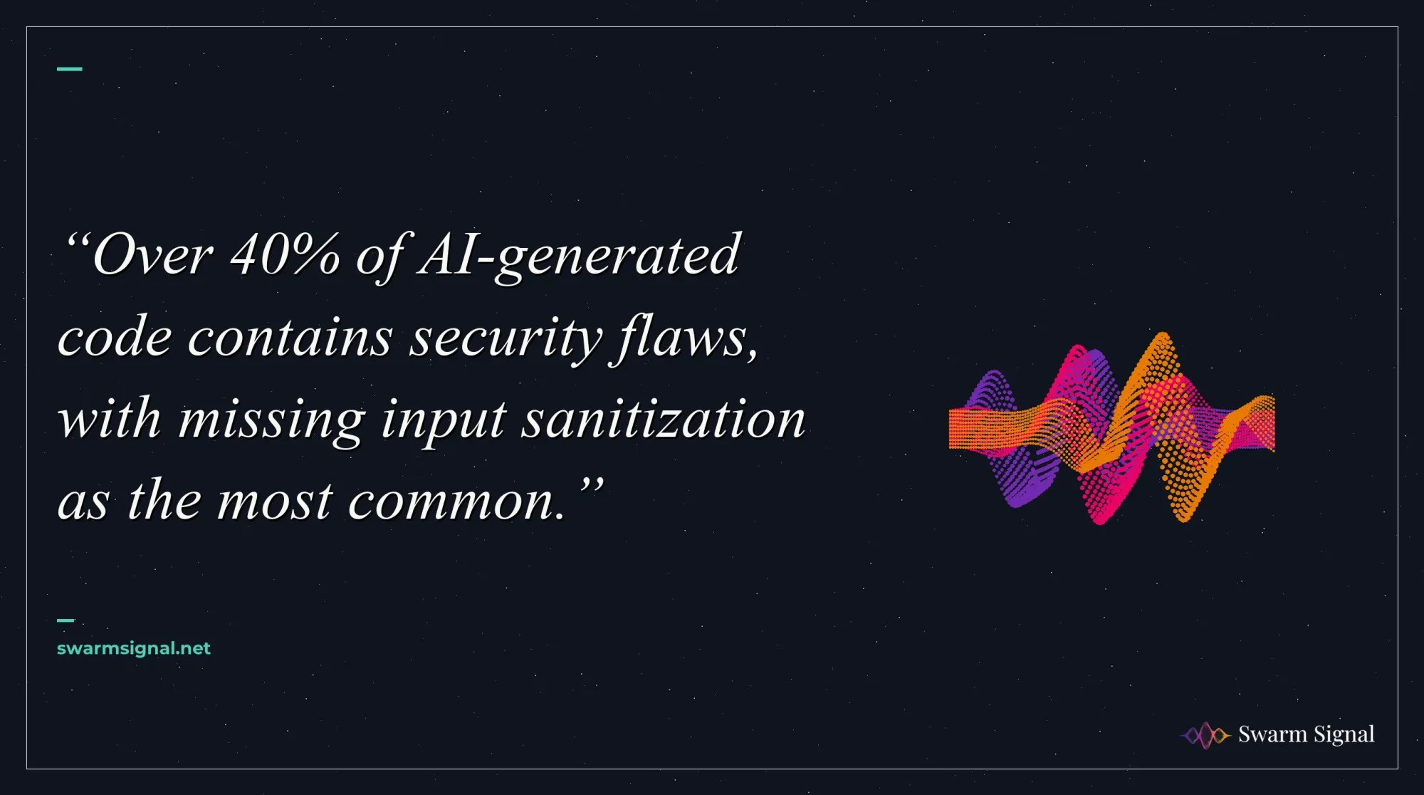 Over 40% of AI-generated code contains security flaws, with missing input sanitization as the most common.