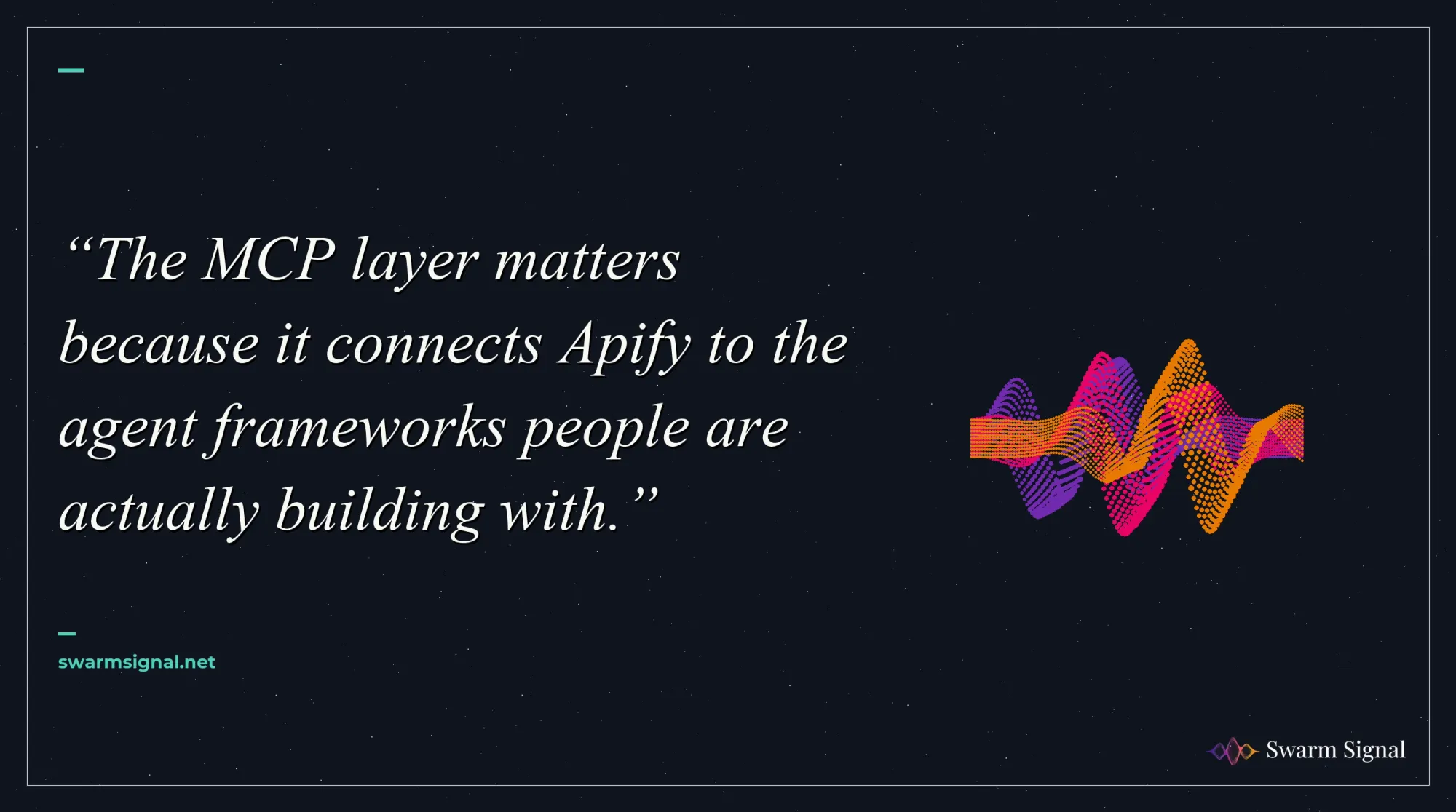 The MCP layer matters because it connects Apify to the agent frameworks people are actually building with.