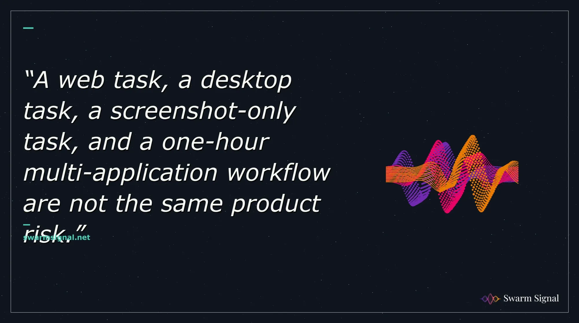 A web task, a desktop task, a screenshot-only task, and a one-hour multi-application workflow are not the same product risk.