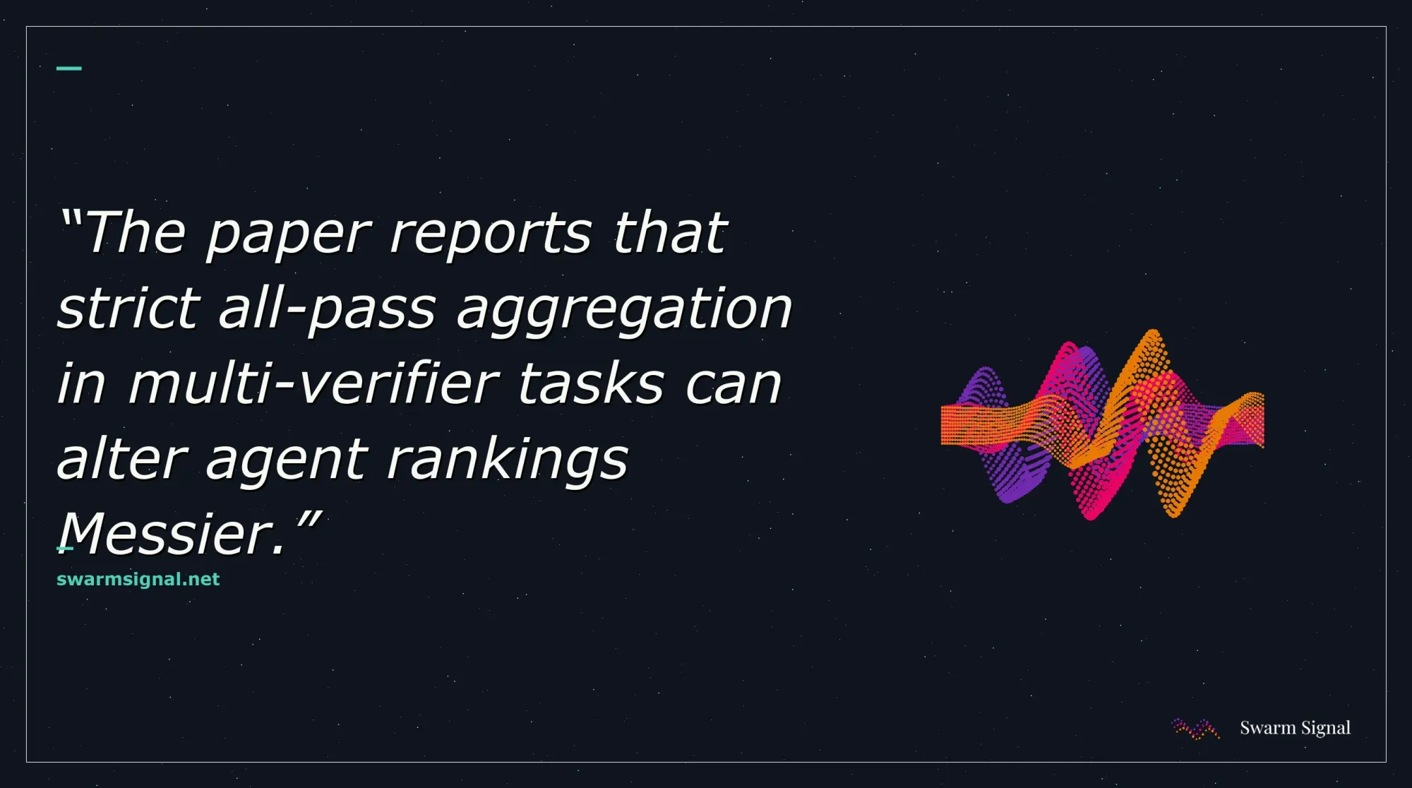 The paper reports that strict all-pass aggregation in multi-verifier tasks can alter agent rankings Messier.